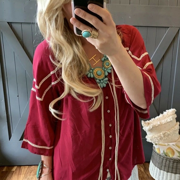 Figleaffashion Tops - Last Two! Flash Sale! Button Up Tassel Tunic Top